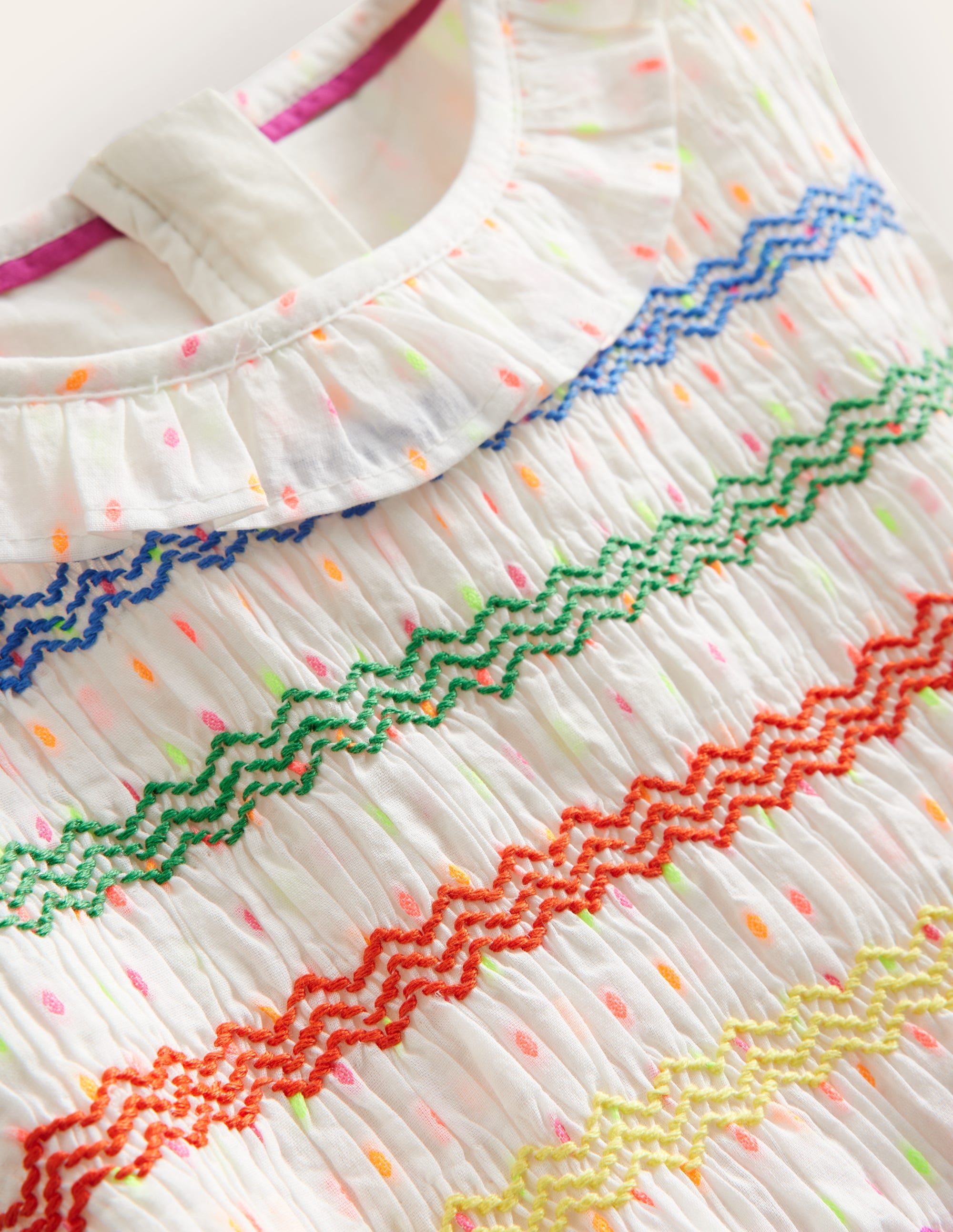 Smocked Bodice Dress-Ivory Dobby - Image 3