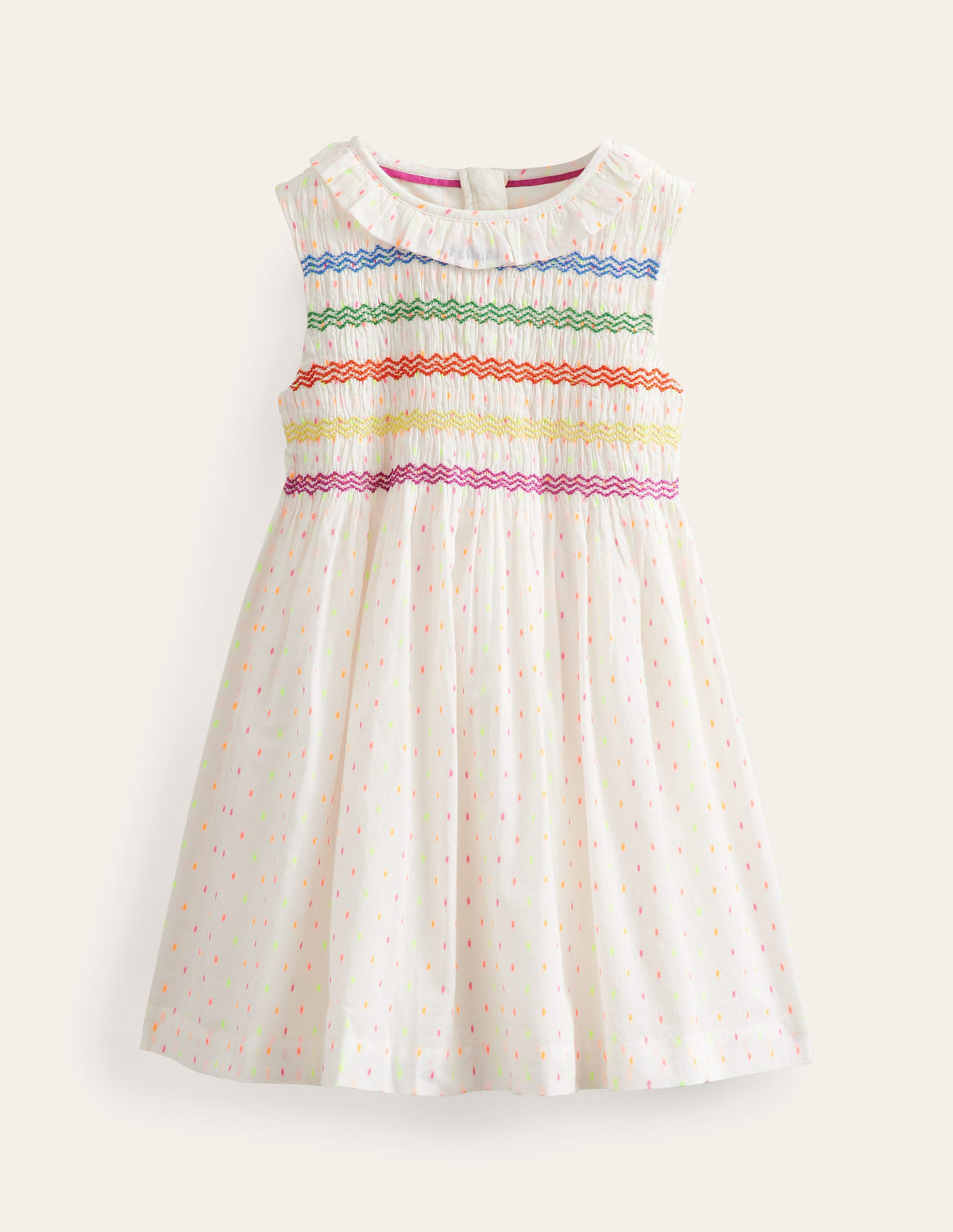 Smocked Bodice Dress-Ivory Dobby - Image 1