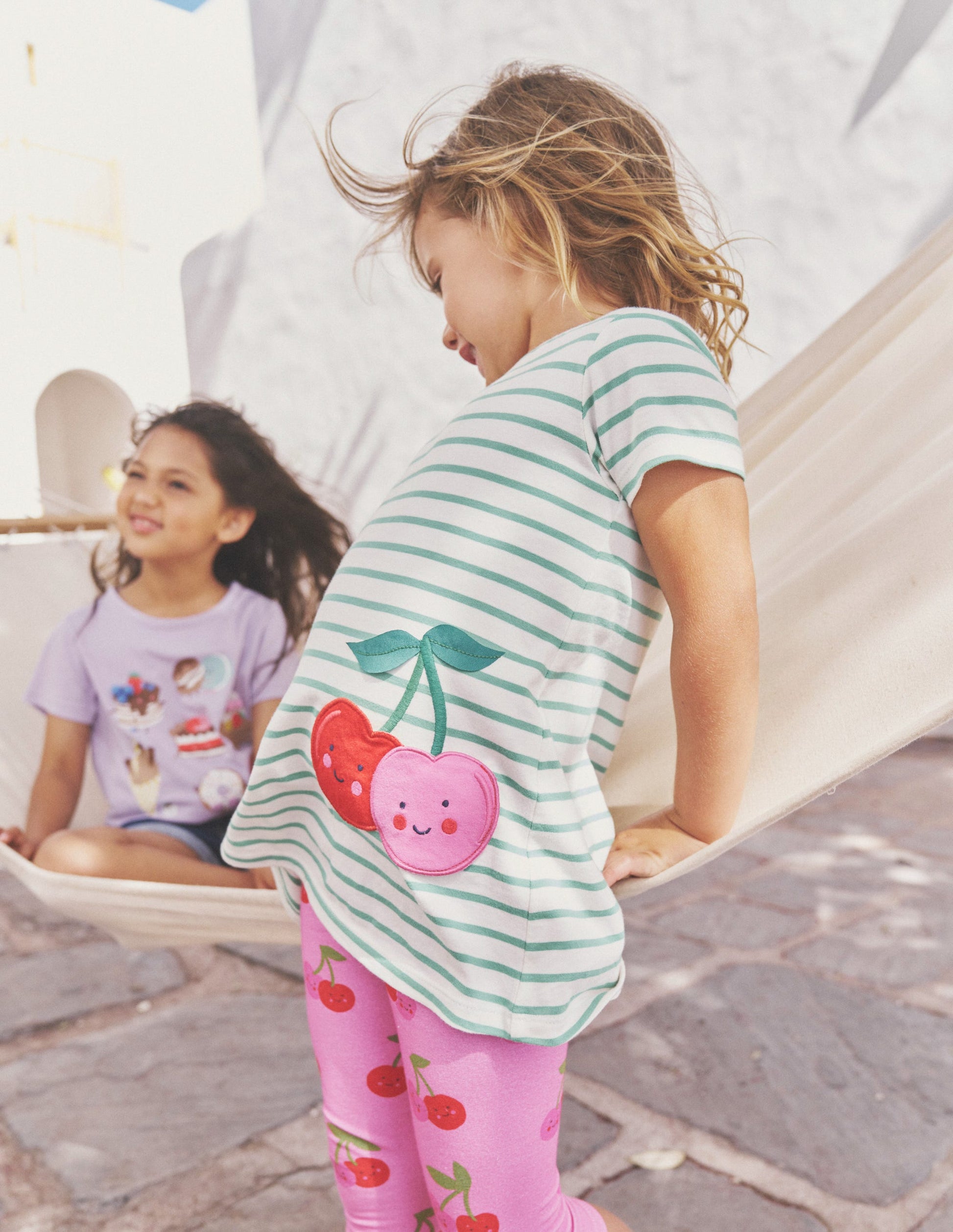 Fun Pocket Appliqué Tunic-Ivory/ Pea Green Cherries-5