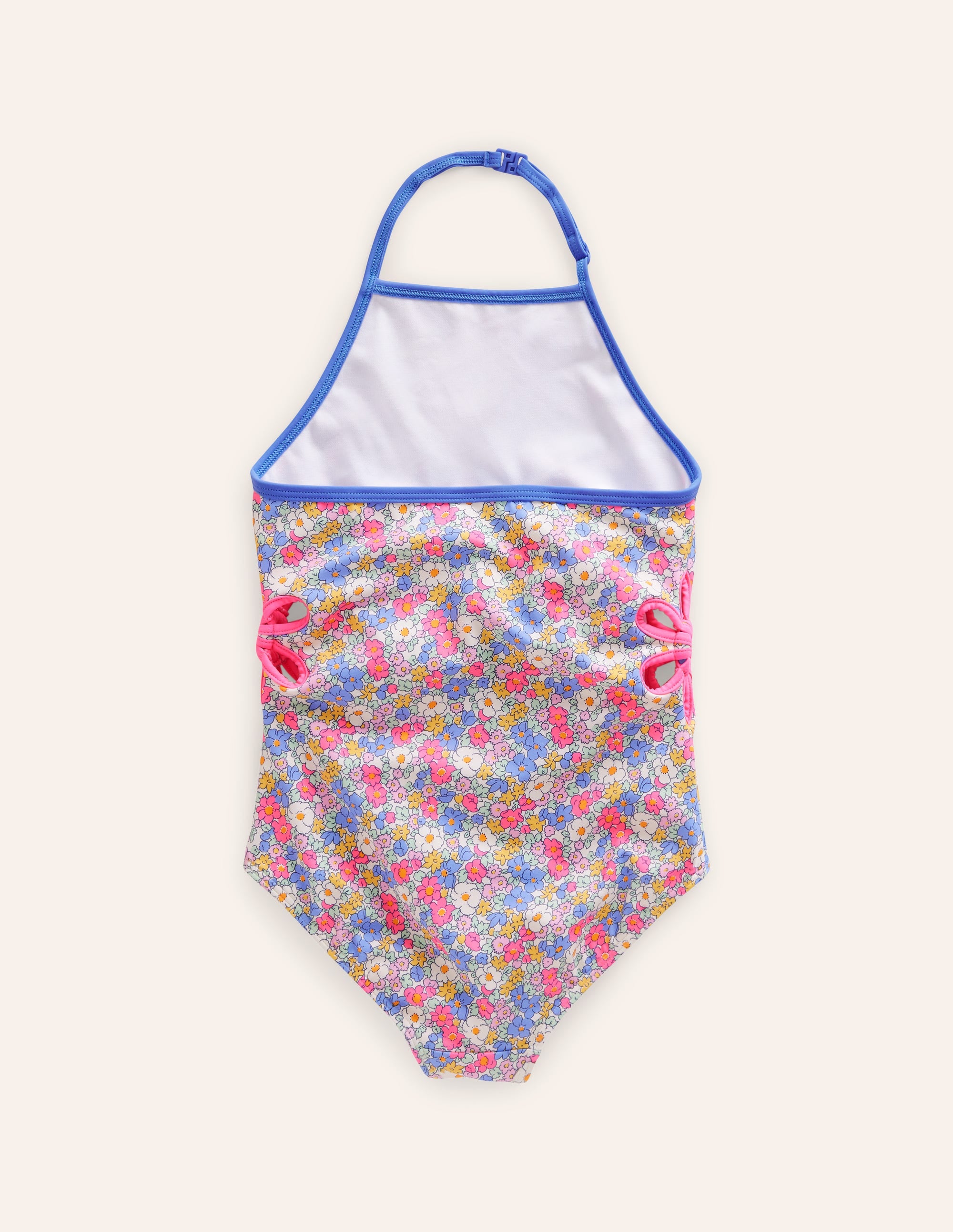 Cut Out Flower Halter Swimsuit-Festival Pink Nautical Floral - Image 2