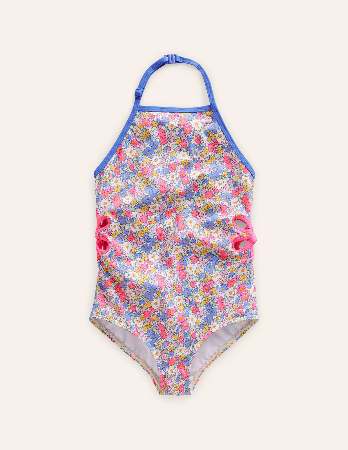 Cut Out Flower Halter Swimsuit-Festival Pink Nautical Floral - Image 1