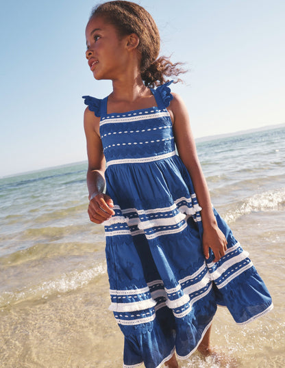 Tiered Twirly Ric Rac Dress-Sapphire Blue