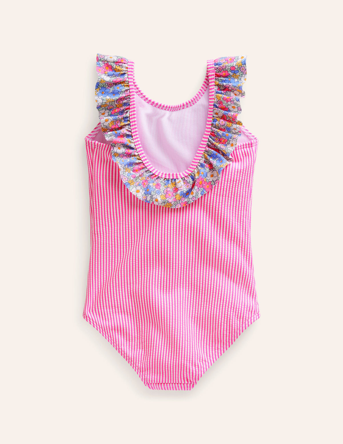 Frill Neck Swimsuit-Festival Pink Ticking Stripe - Image 2