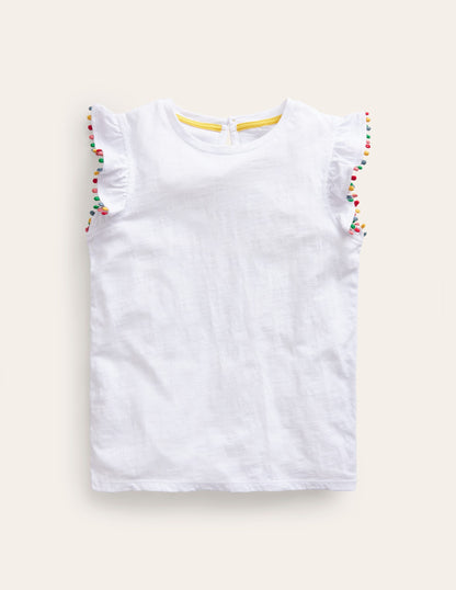 Pom Trim T-Shirt-White