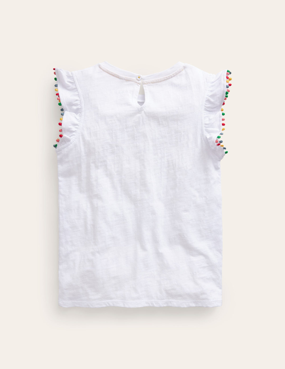 Pom Trim T-Shirt-White - Image 2