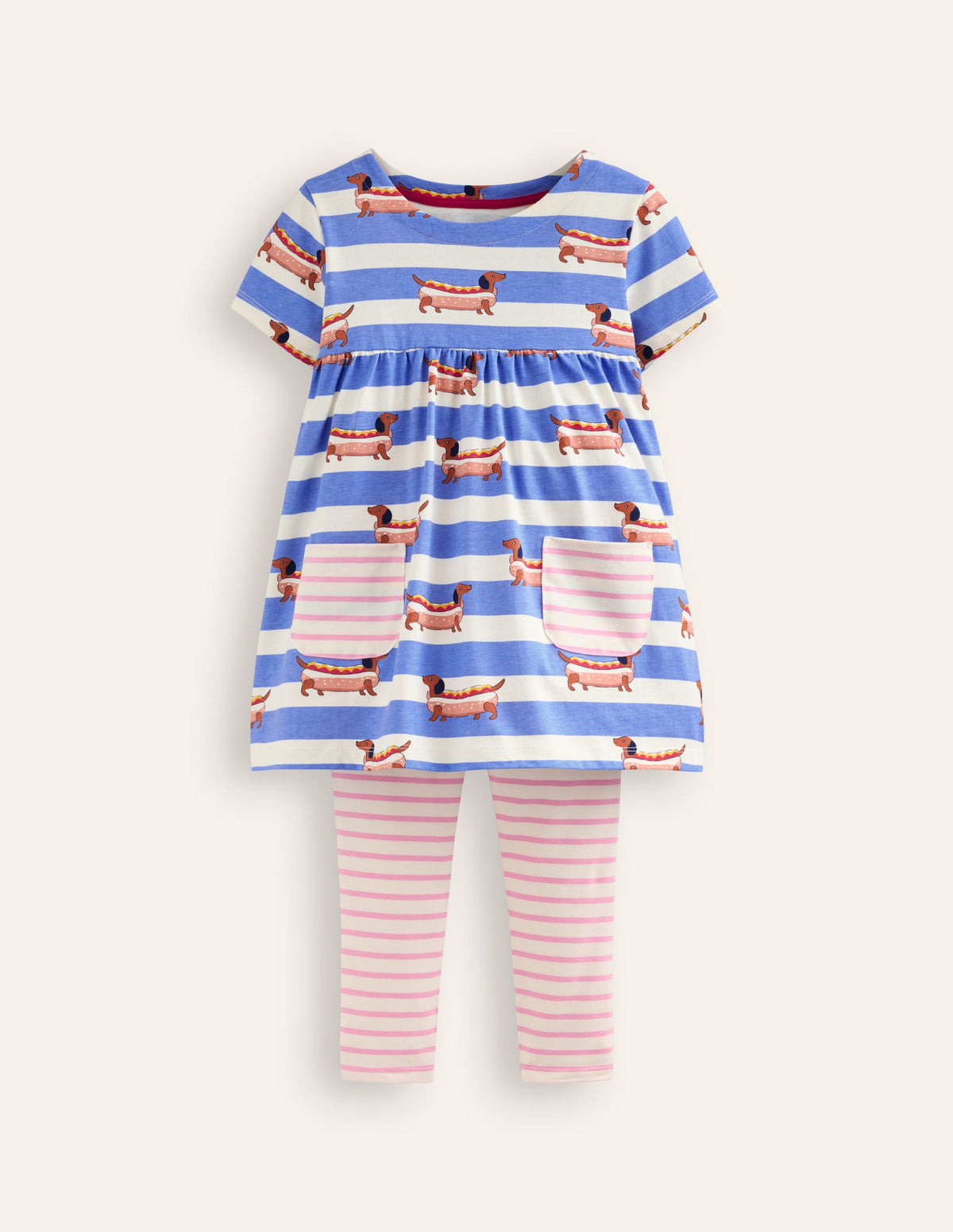 Short Sleeve Printed Tunic Set-Surf Blue Hot Dog - Image 1