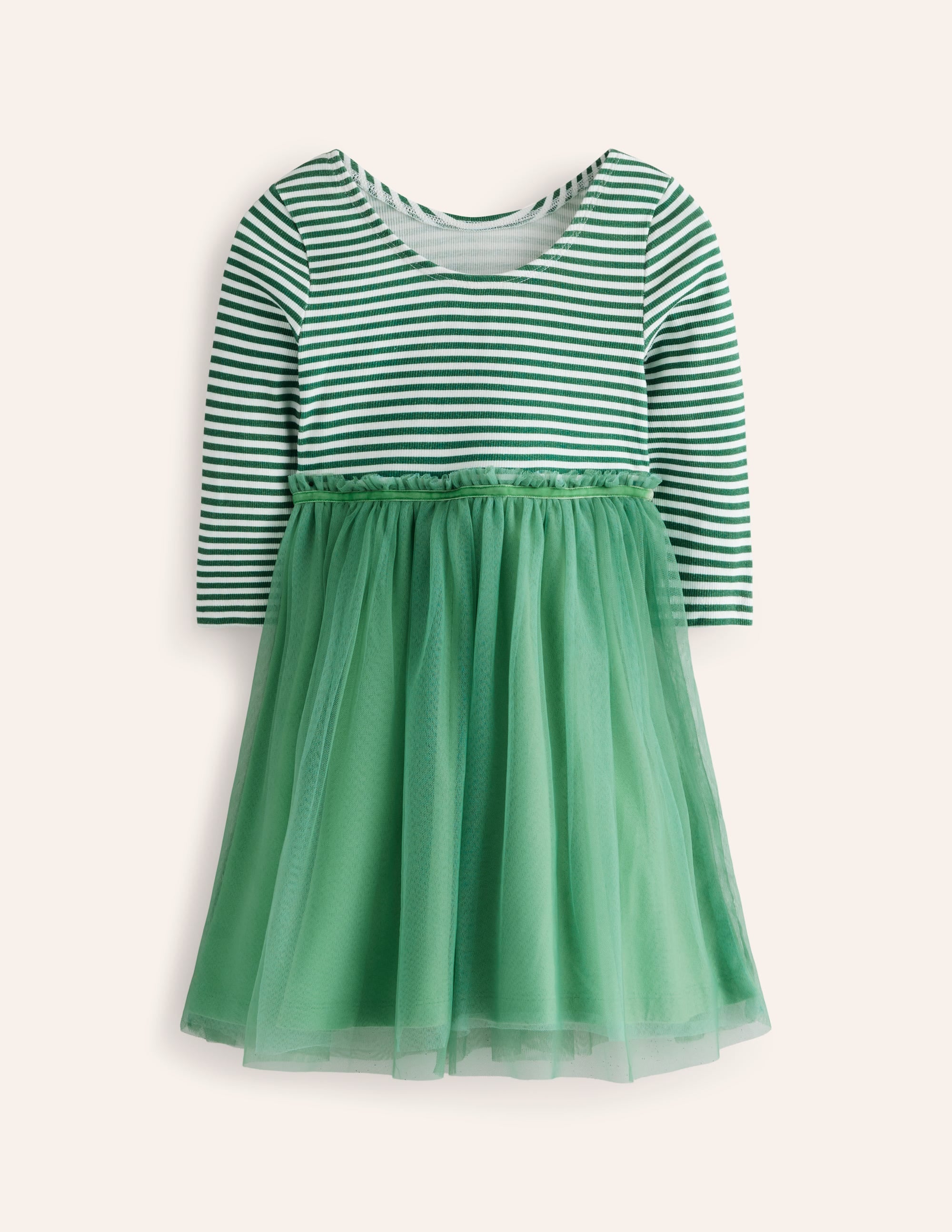 Tilly Rib Jersey Tulle Dress-Green - Image 2