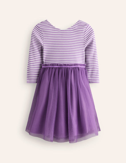 Tilly Rib Jersey Tulle Dress-Purple