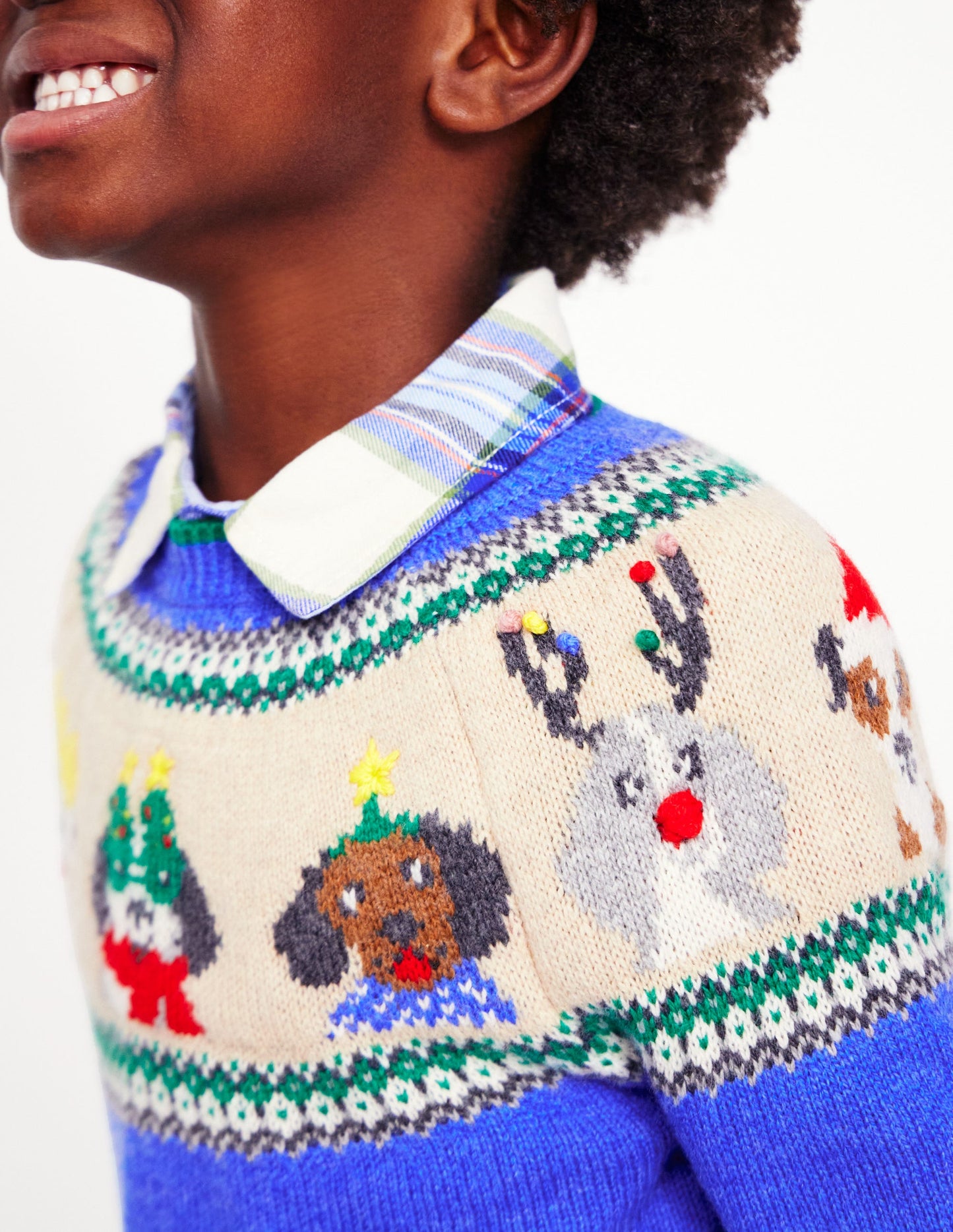 Fair Isle Sweater-Greek Blue Festive Dogs