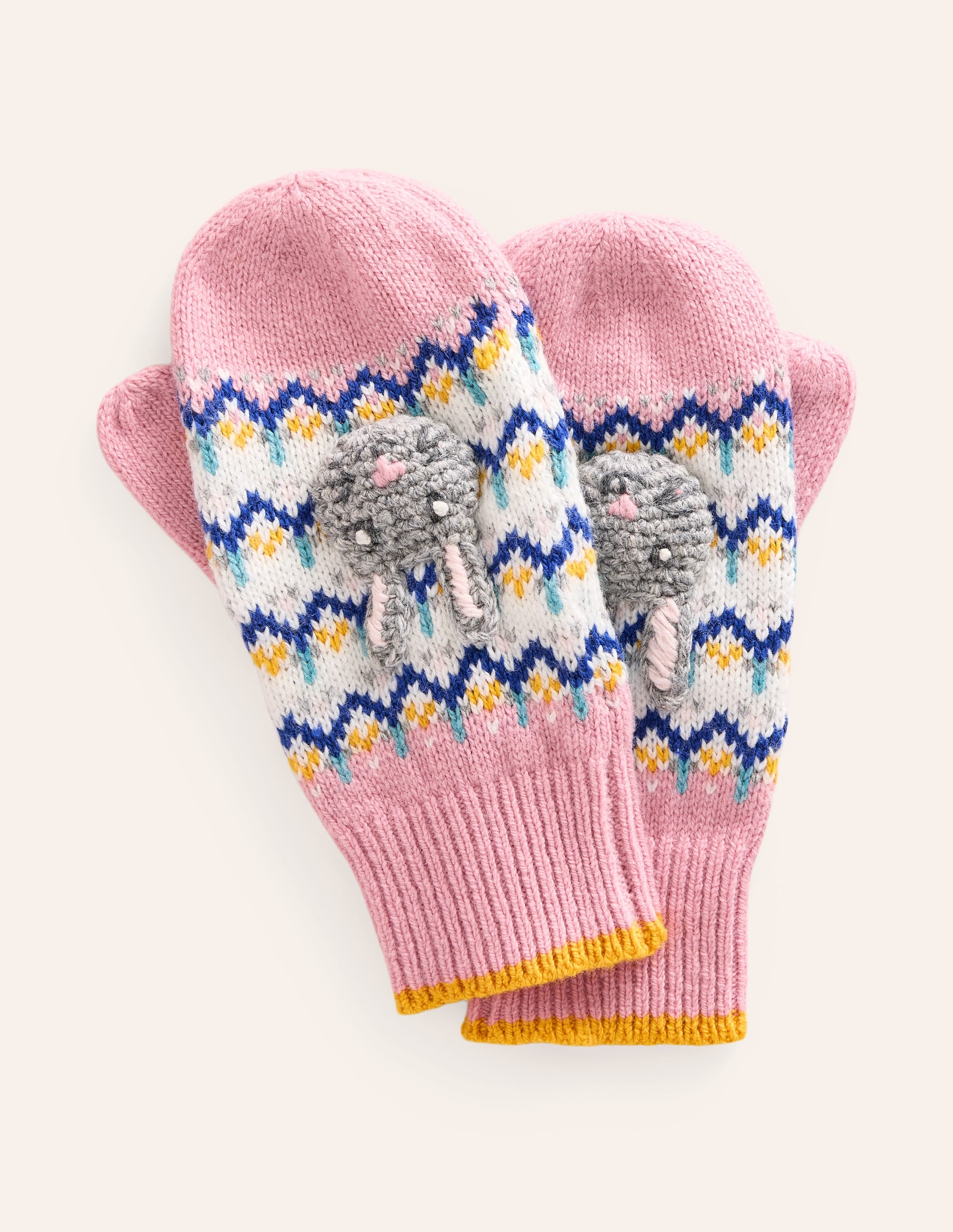 Fair Isle Novelty Mittens-Vintage Pink Bunnies - Image 1