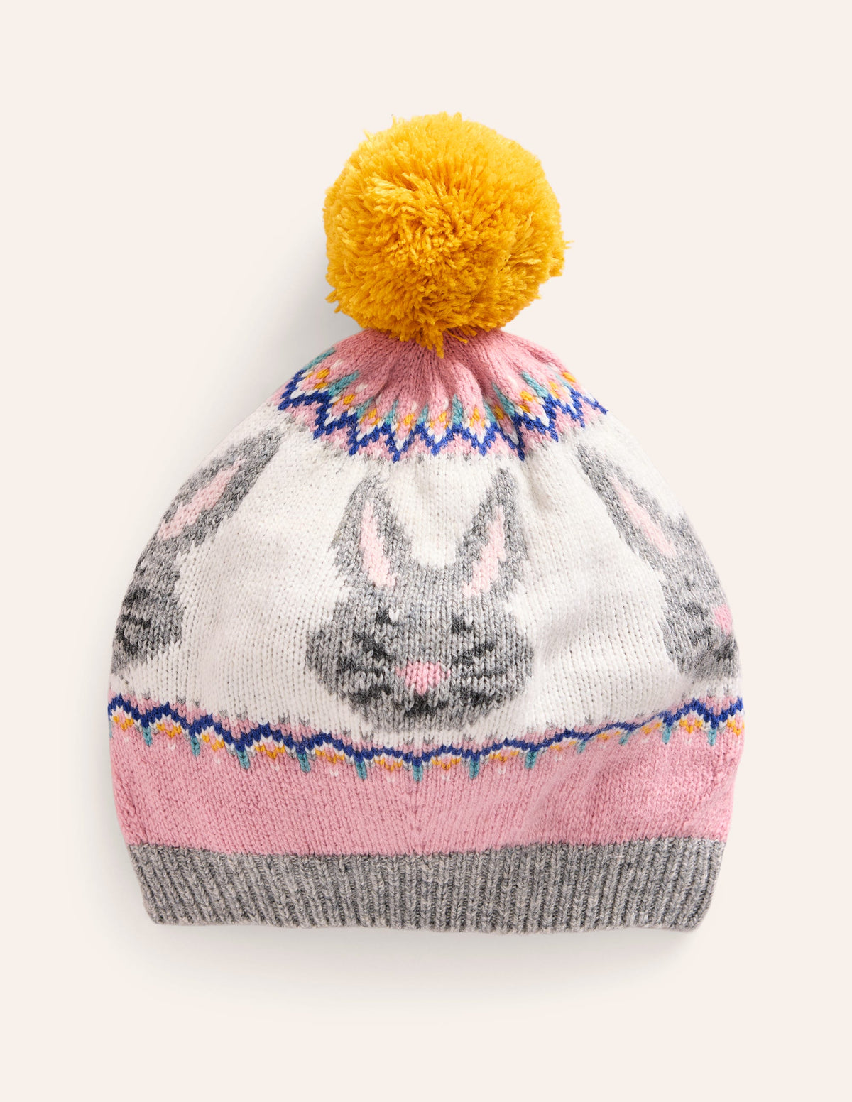 Fair Isle Knitted Beret-Vintage Pink Bunnies - Image 1