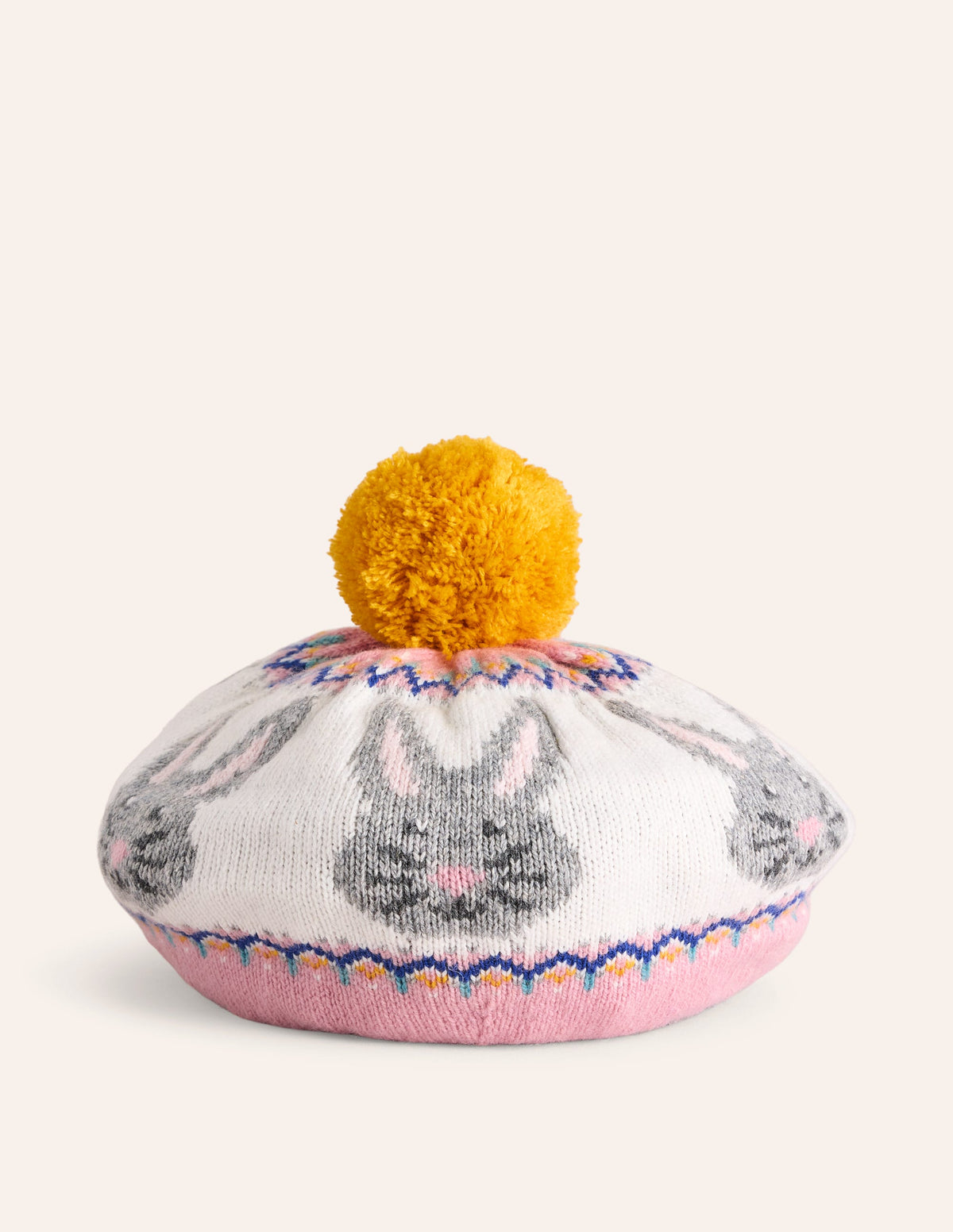 Fair Isle Knitted Beret-Vintage Pink Bunnies - Image 3