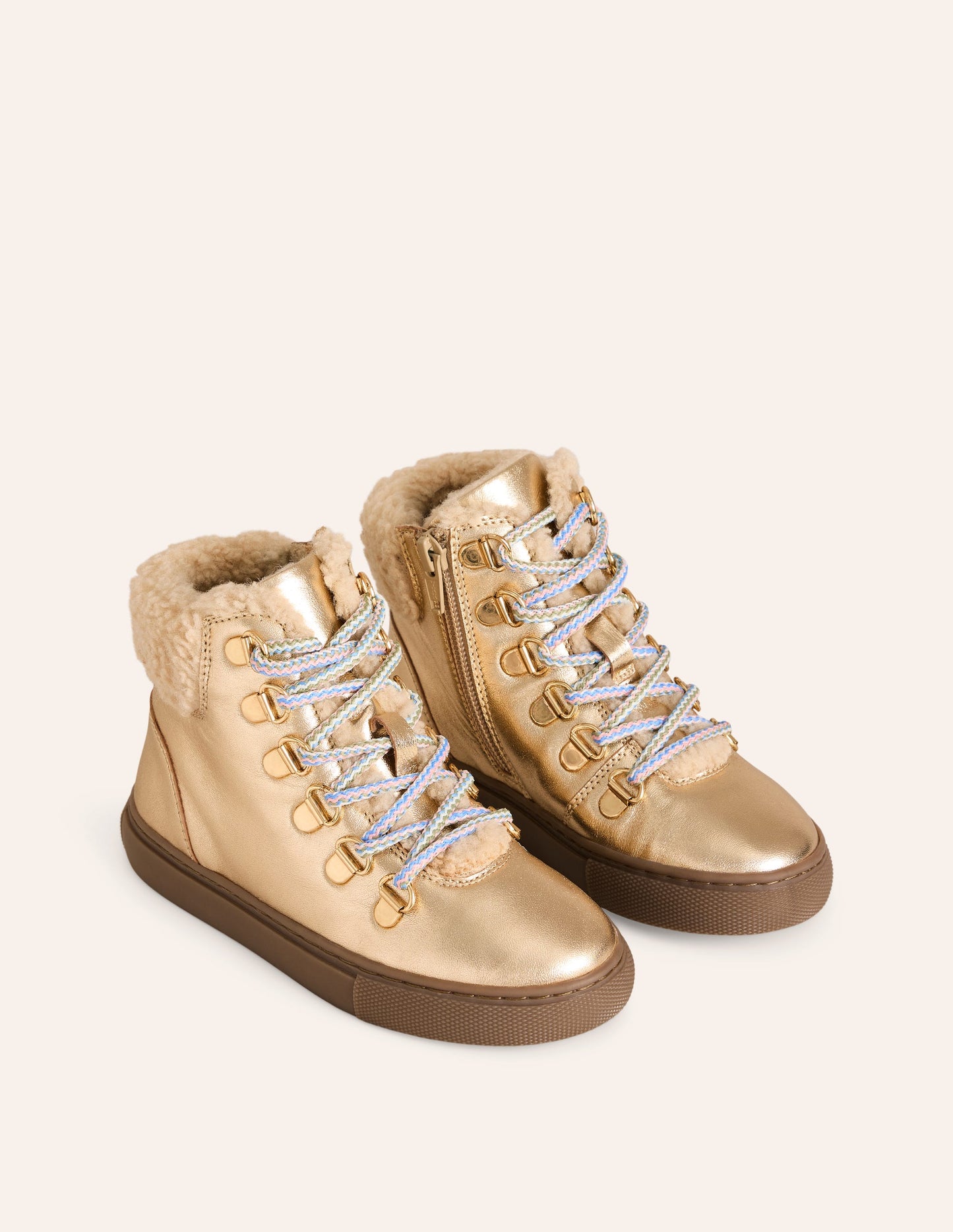 Cosy Leather Lace Up Boots-Pale Gold