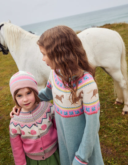 Fair Isle Knitted Set-Rose Petal Pink Flowers