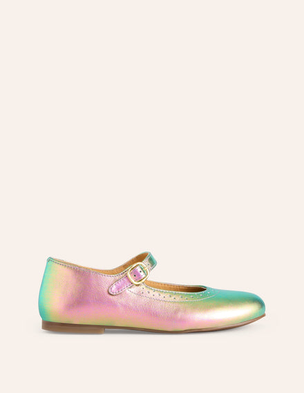 Leather Mary Janes-Iridescent Gold Metallic