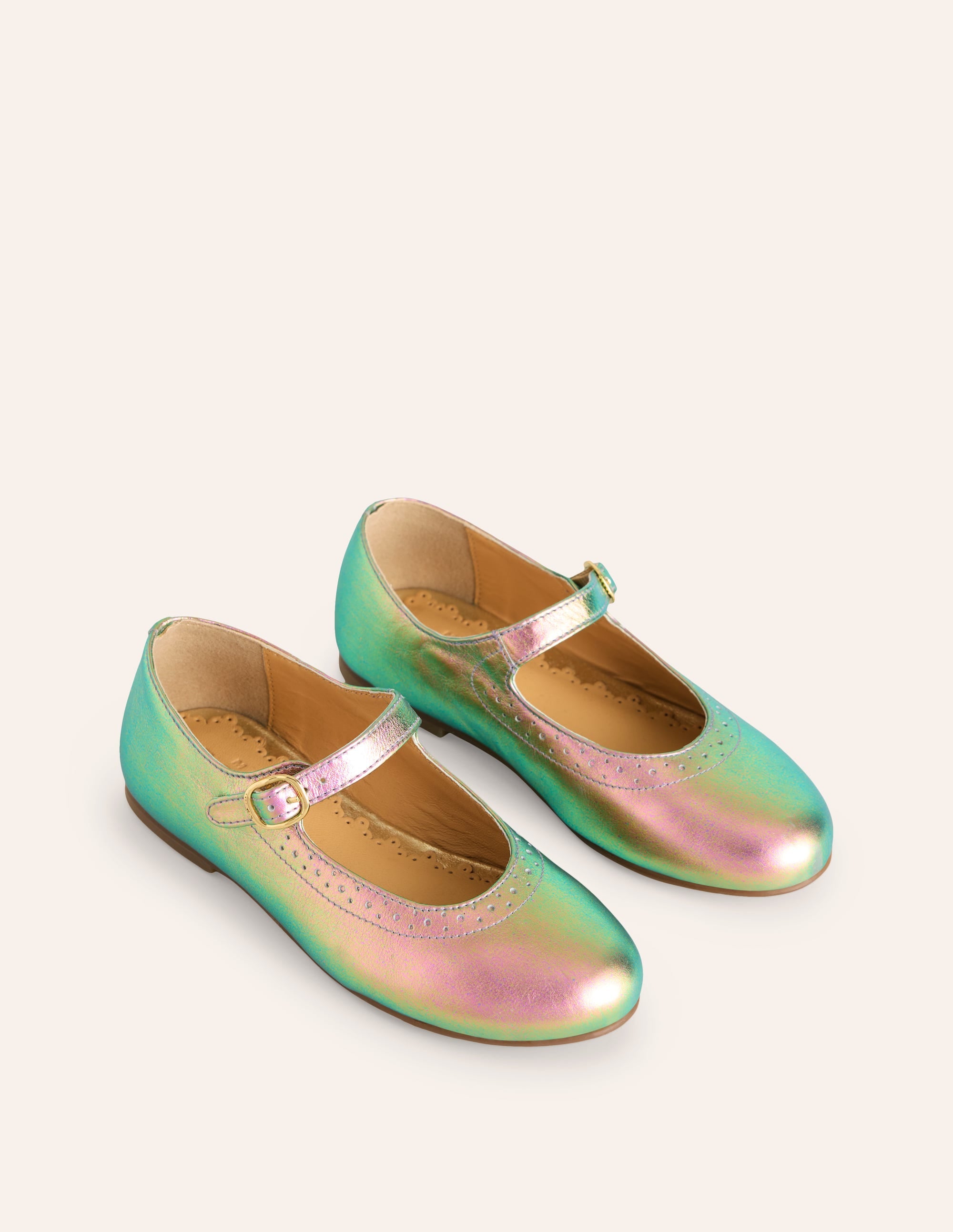 Leather Mary Janes-Iridescent Gold Metallic - Image 2