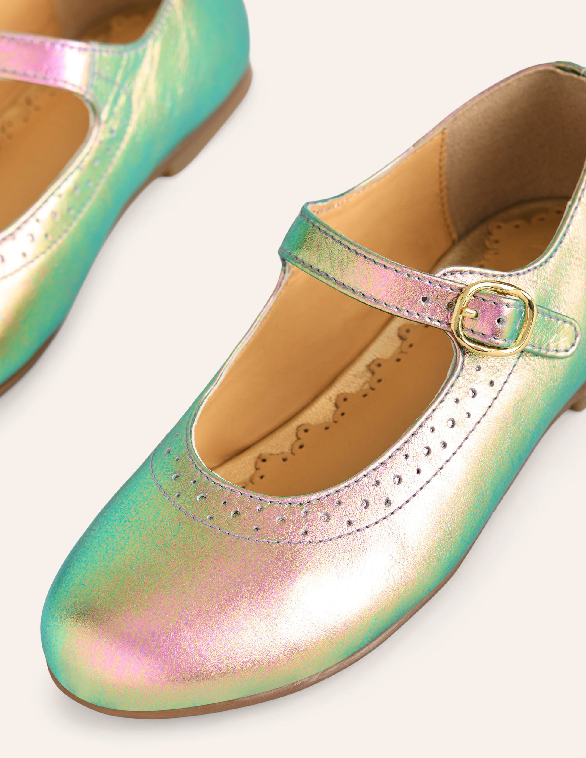 Leather Mary Janes-Iridescent Gold Metallic-3