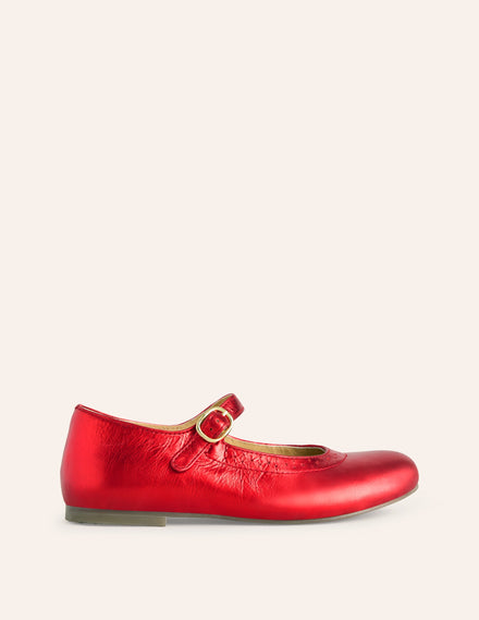 Leather Mary Janes-Red Metallic