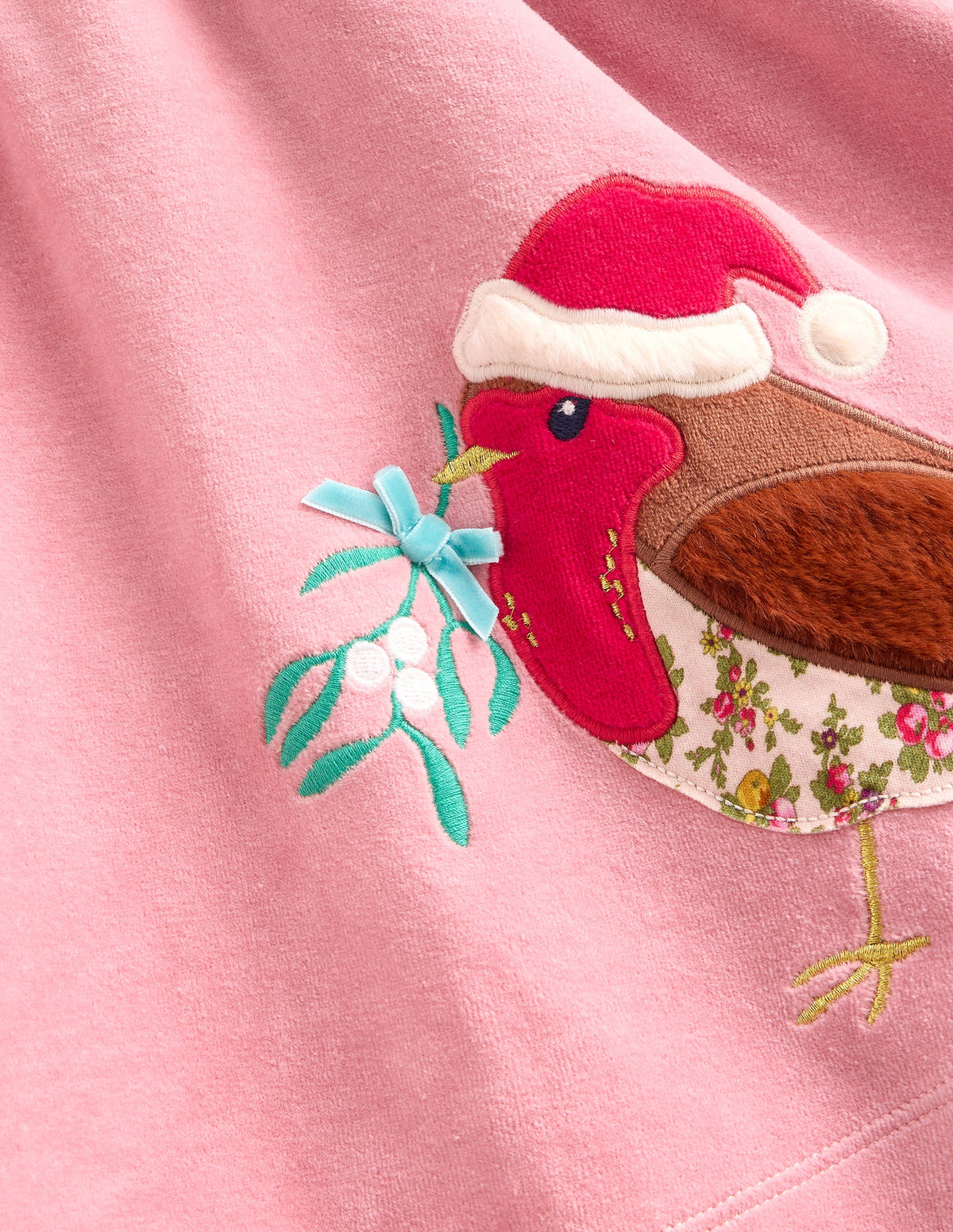Twirly Velour Appliqué Dress-Almond Pink Robin - Image 3