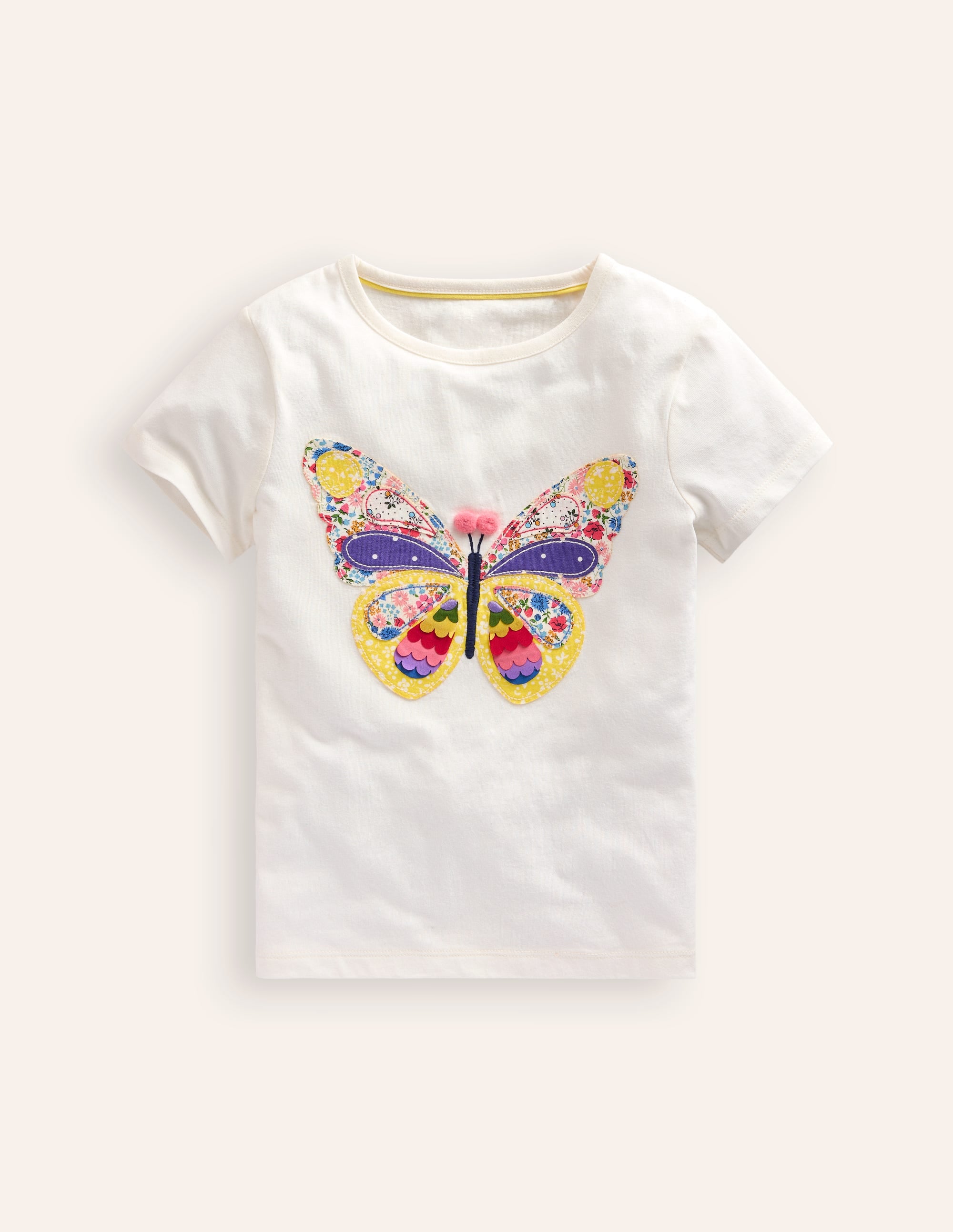 Short Sleeve Appliqué T-shirt-Ivory Butterfly - Image 1