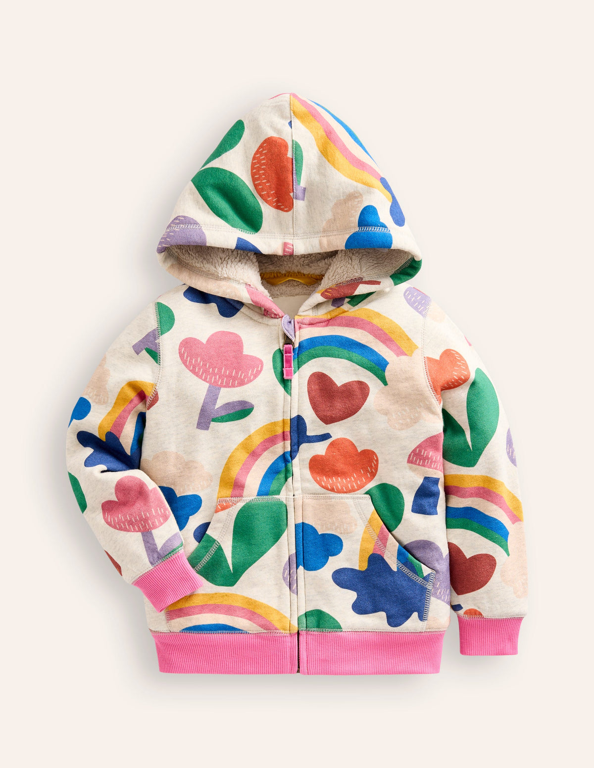 Shaggy-lined Hoodie-Oatmeal Marl Rainbow Collage - Image 1