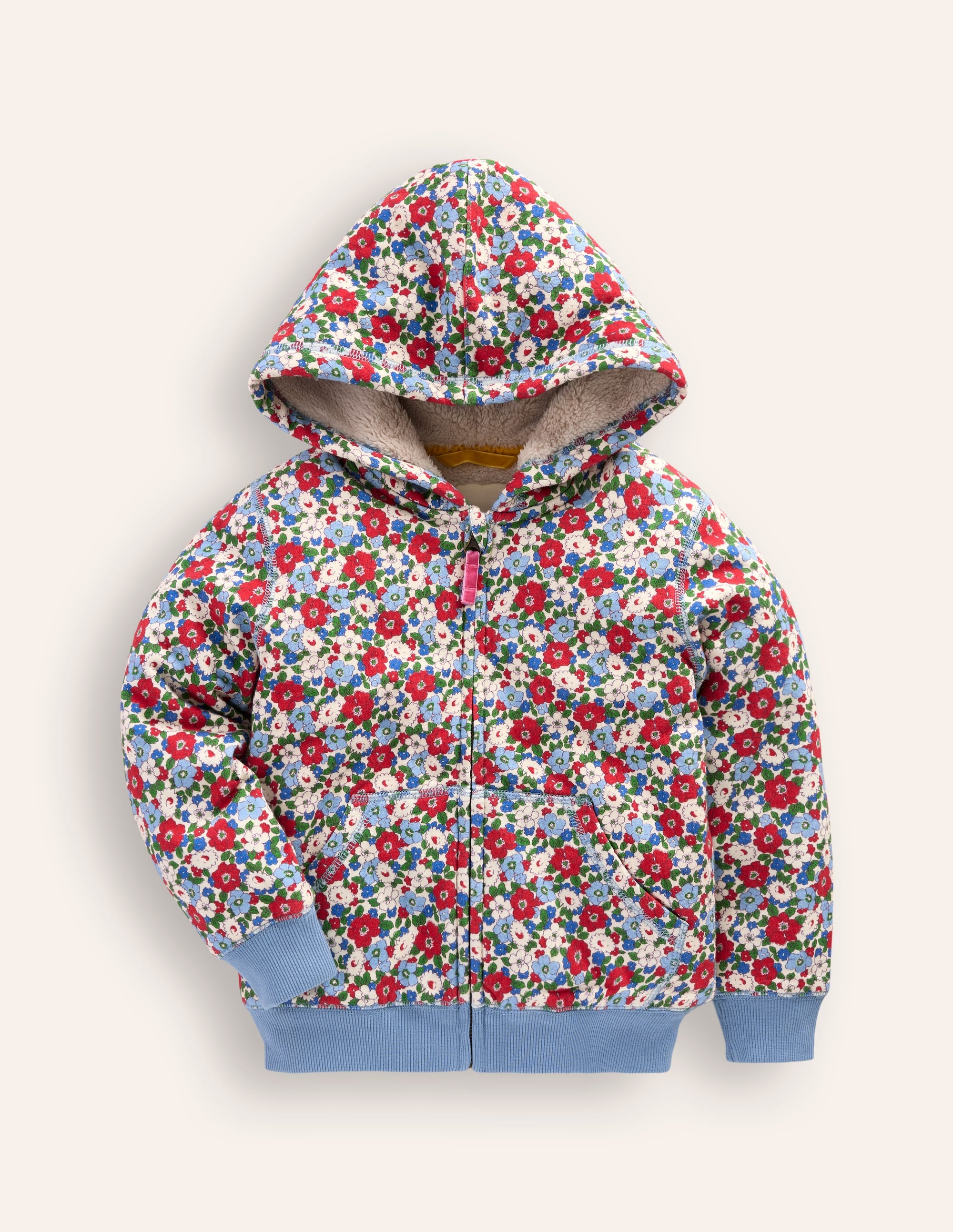 Shaggy-lined Hoodie-Glacier Blue Winter Floral - Image 1