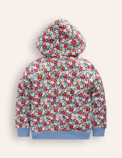 Shaggy-lined Hoodie-Glacier Blue Winter Floral