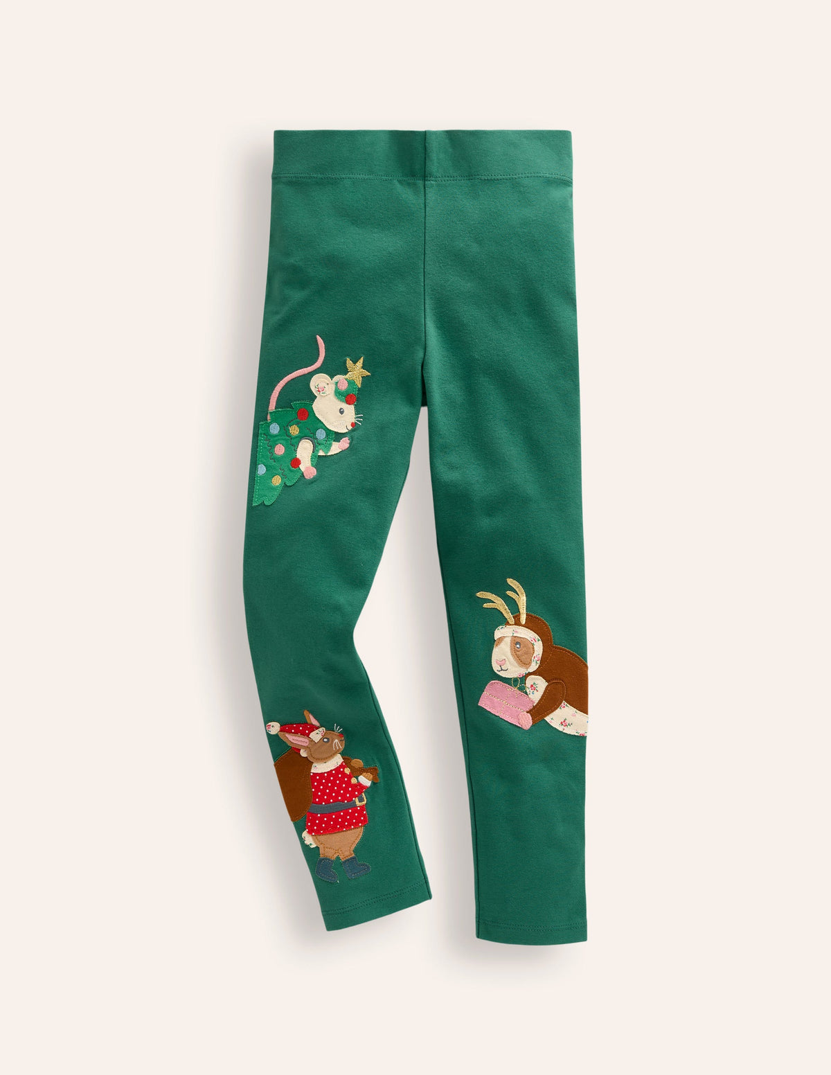 Appliqué Leggings-Jewel Green Peeping Friends - Image 1