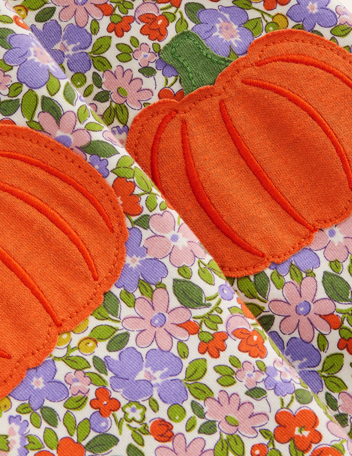 Appliqué Leggings-Aster Purple Floral Pumpkin - Image 3