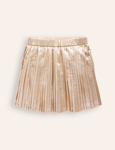 Pleated Mini Skirt-Gold Metallic