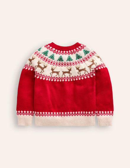 Edie Fair Isle Cardigan-Poppy Red Reindeer