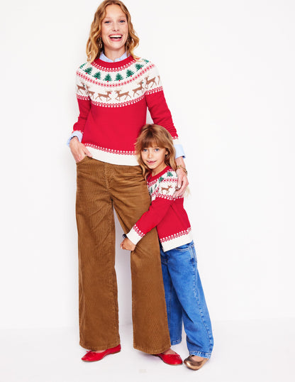 Edie Fair Isle Cardigan-Poppy Red Reindeer