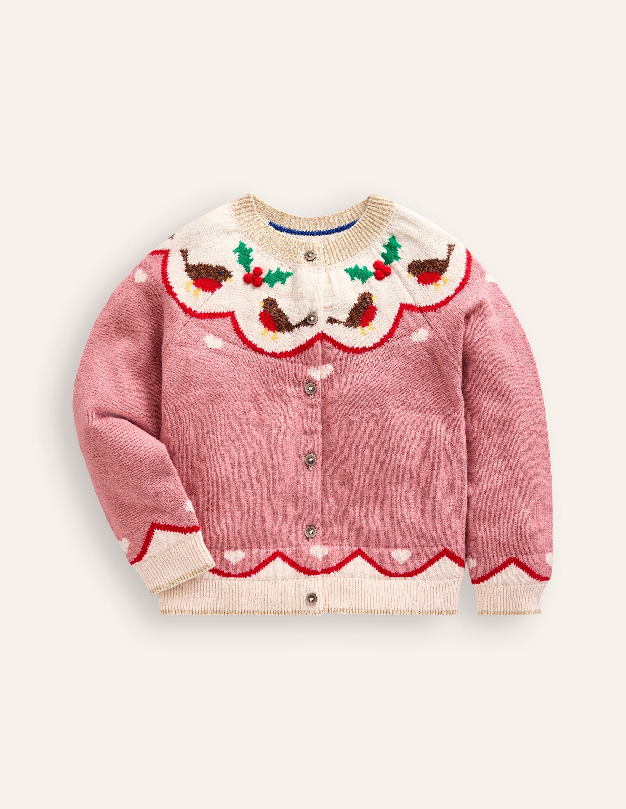 Edie Fair Isle Cardigan-Vintage Pink Robins - Image 2