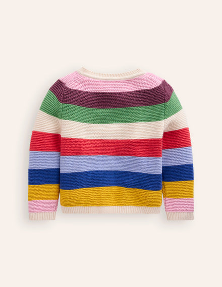 Textured Cardigan-Rainbow Multi Stripe