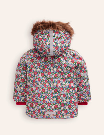 All-Weather Waterproof Coat-Glacier Blue Winter Floral