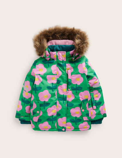 All-Weather Waterproof Coat-Rich Emerald Cut Out Flower