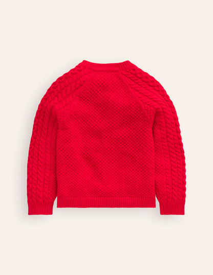 Heritage Cable Cardigan-Poppy Red