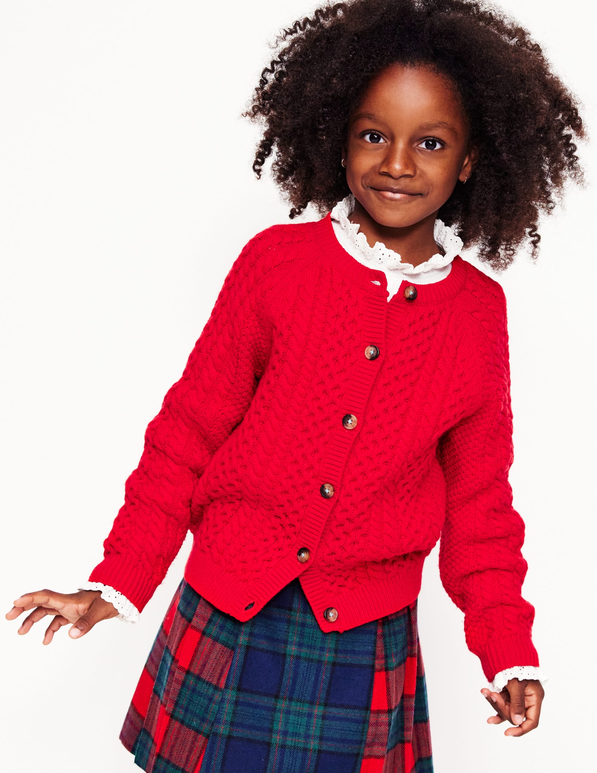 Heritage Cable Cardigan-Poppy Red - Image 5