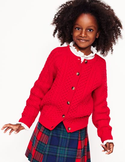Heritage Cable Cardigan-Poppy Red-5