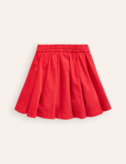 Pull-On Twirly Pleated Skirt-Poppy Red Cord