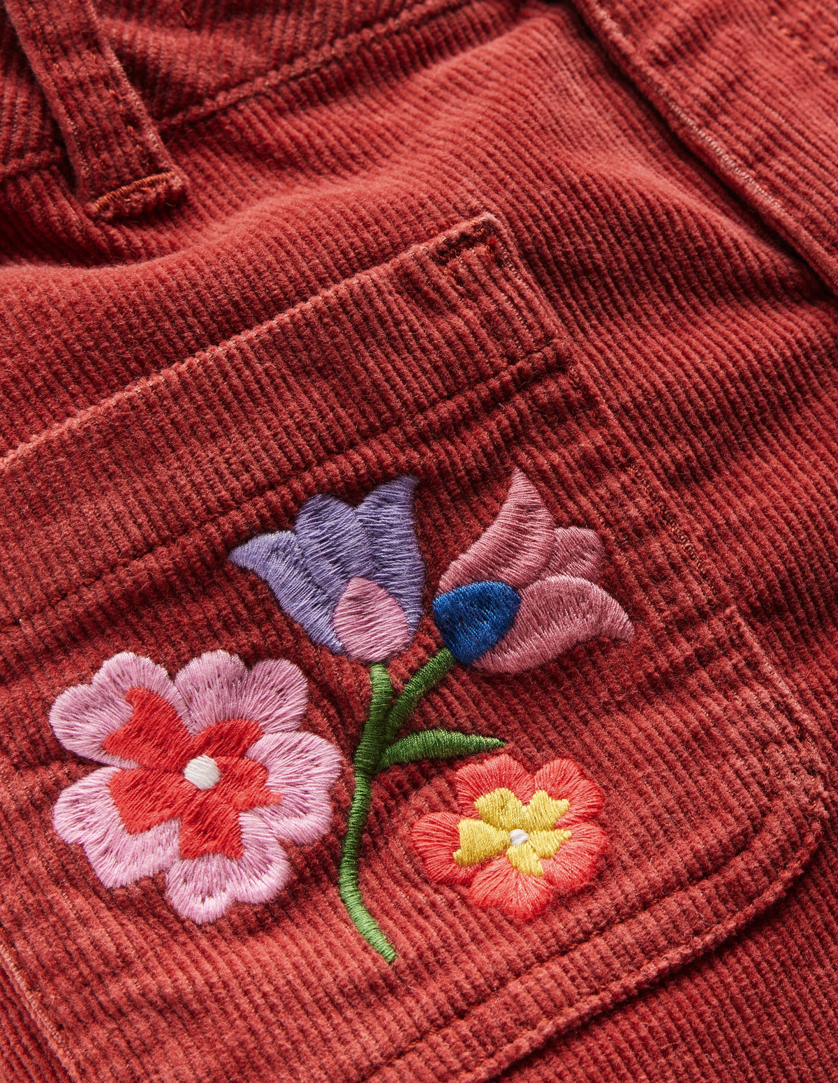 Kick Flare Pants-Barn Red Floral Embroidery - Image 3