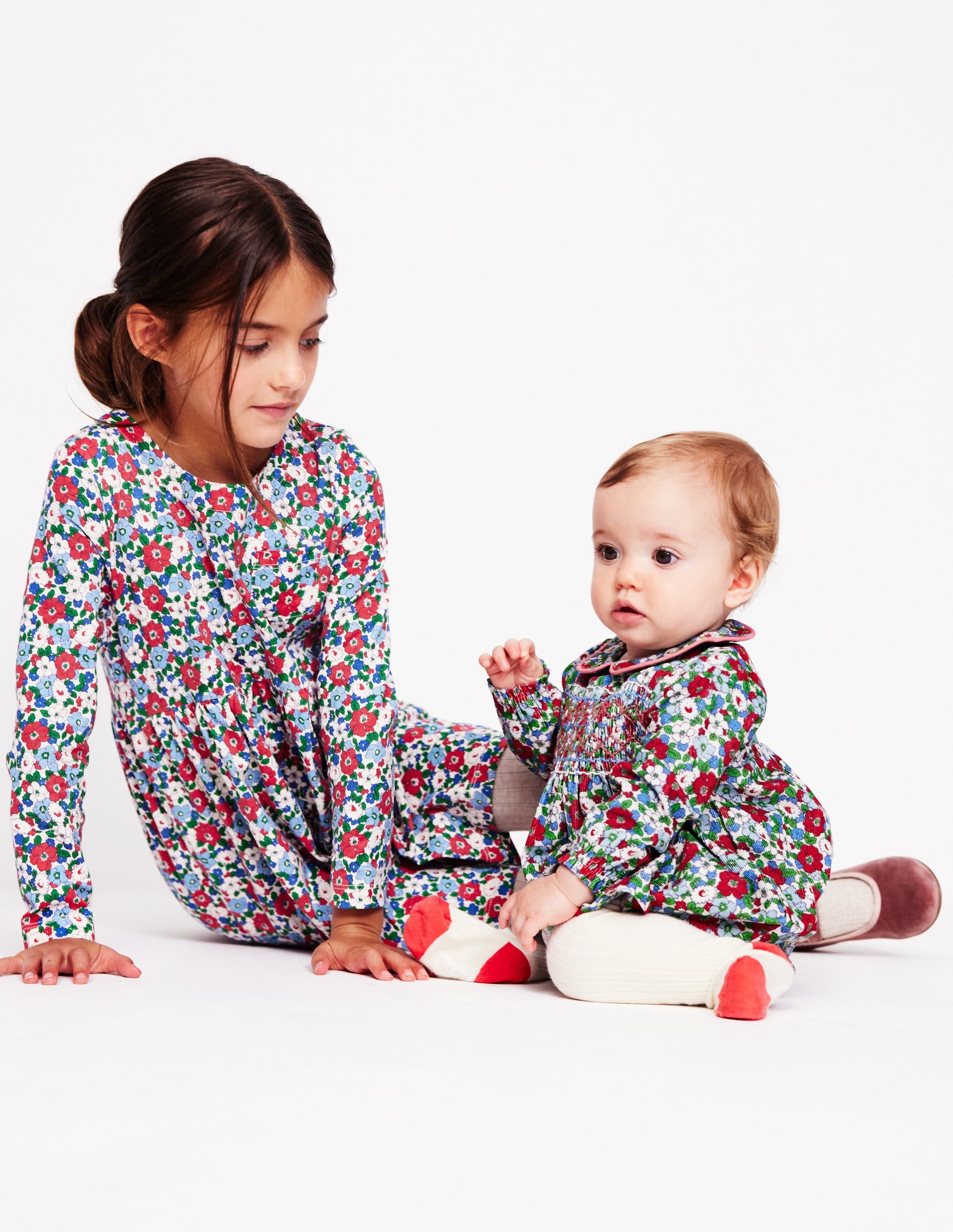 Long-Sleeved Fun Jersey Dress-Glacier Blue Winter Floral - Image 5