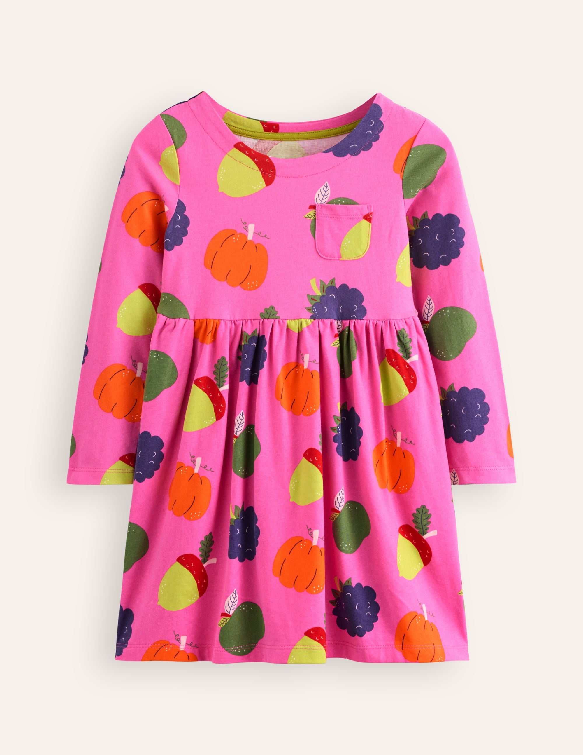 Long-Sleeved Fun Jersey Dress-Tickled Pink Autumn Friends - Image 1