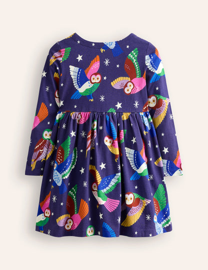 Long-Sleeved Fun Jersey Dress-College Navy Owls