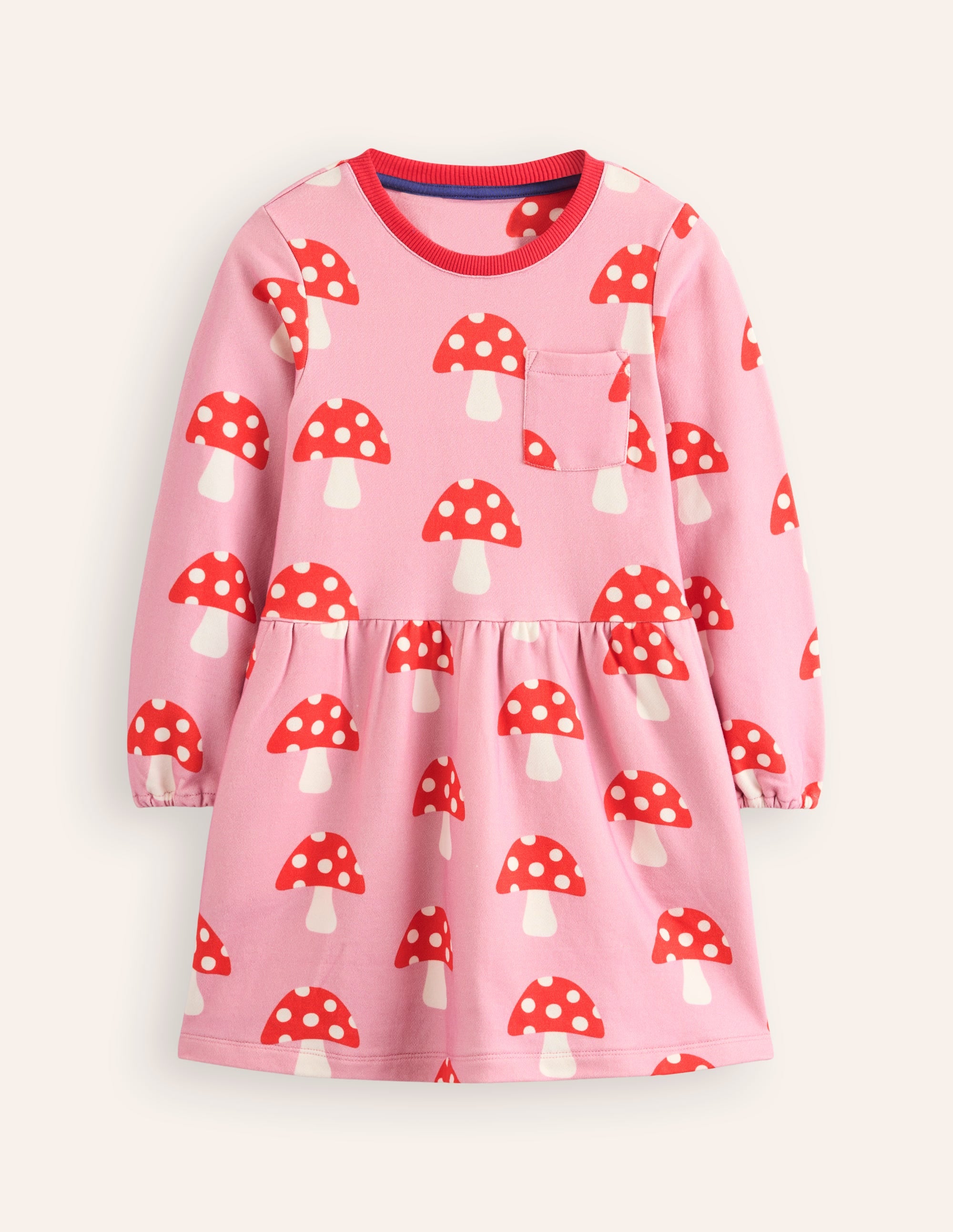 Loopback Sweatshirt Dress-Vintage Pink Toadstools - Image 1