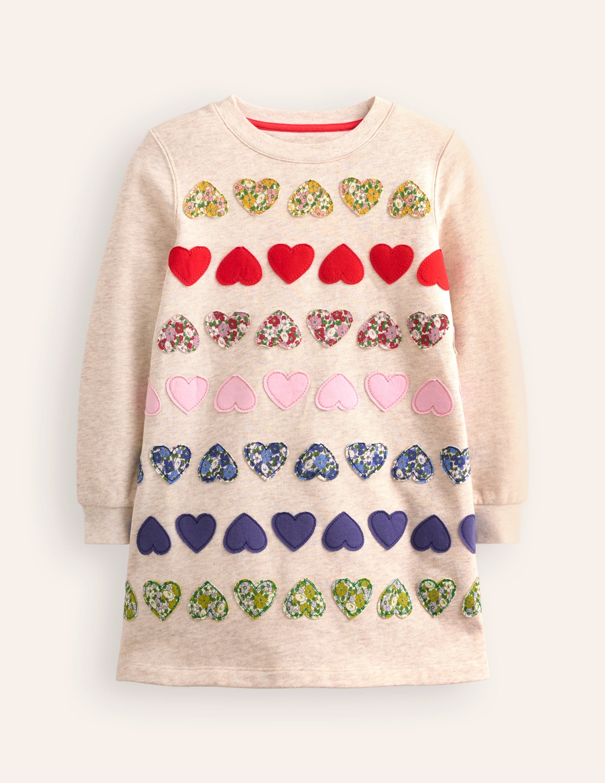 Sweatshirt Appliqué Dress-Oatmeal Marl Heart - Image 1