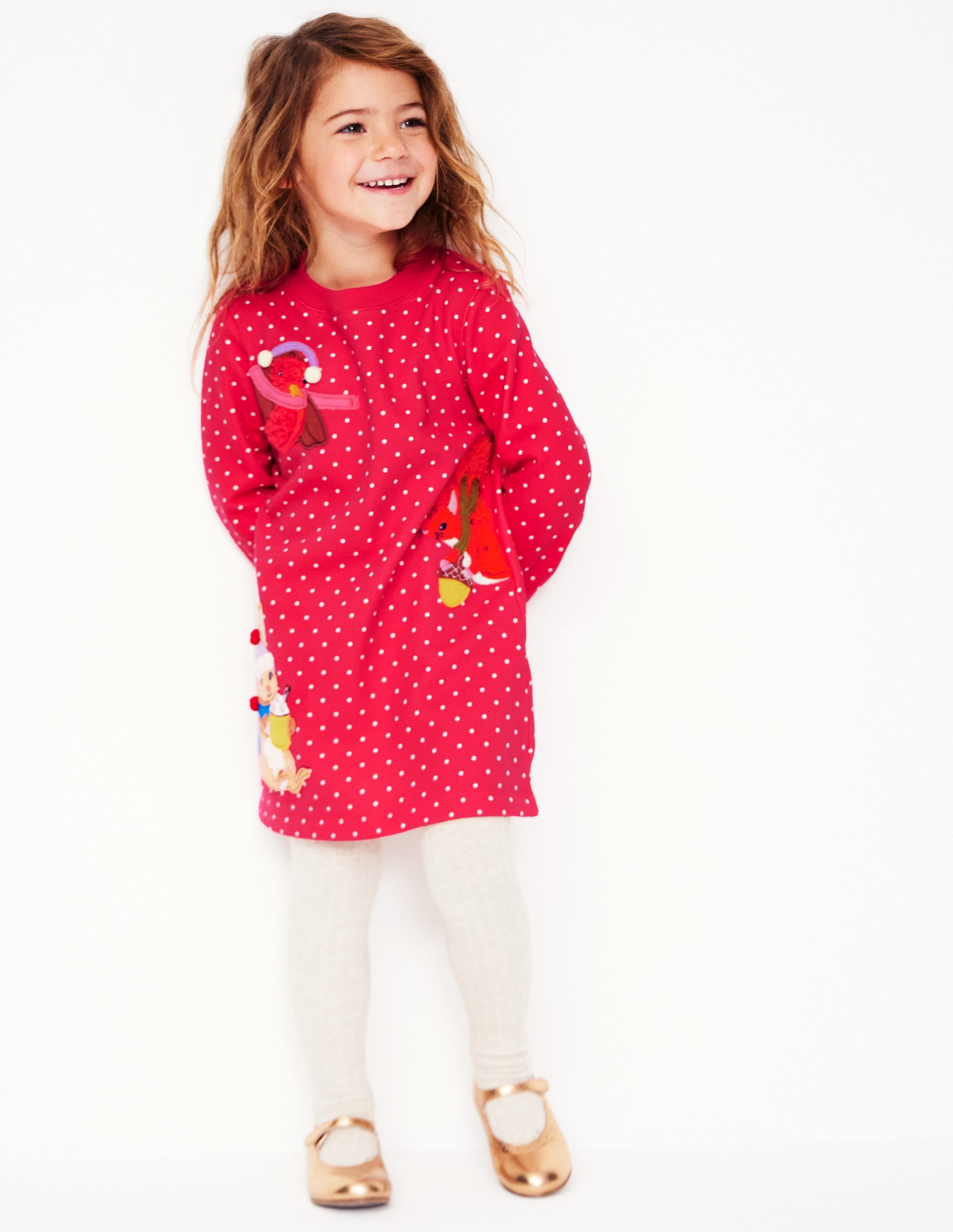 Sweatshirt Appliqué Dress-Rose Pink Pin Spot Animals - Image 1