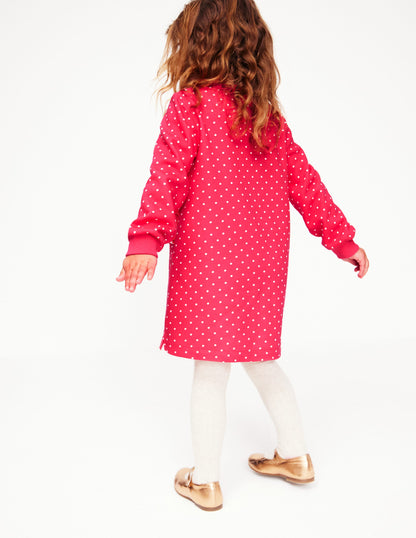 Sweatshirt Appliqué Dress-Rose Pink Pin Spot Animals