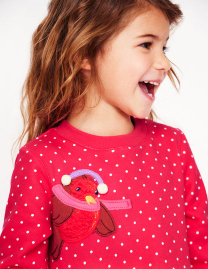 Sweatshirt Appliqué Dress-Rose Pink Pin Spot Animals