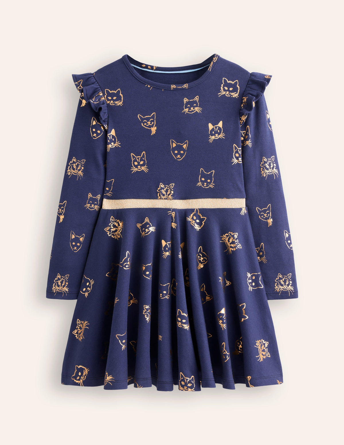 Mabel Twirly Ballerina Dress-College Navy Gold Foil Cats - Image 3